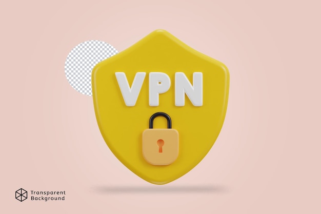 PSD rede vpn segura em 3d com ícone de cadeado