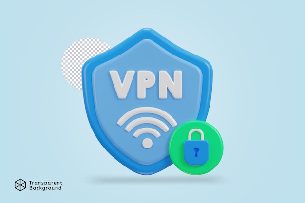 PSD rede vpn segura em 3d com ilustração vetorial de ícone de cadeado