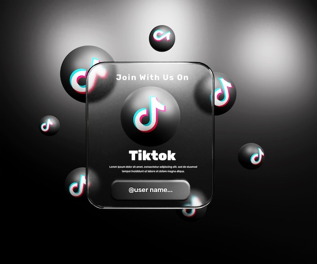Rejoignez-nous sur la bannière Tiktok avec effet de morphisme de verre ou sur la bannière de cadre de carte de médias sociaux