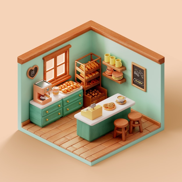 Rendering 3D d'une boulangerie