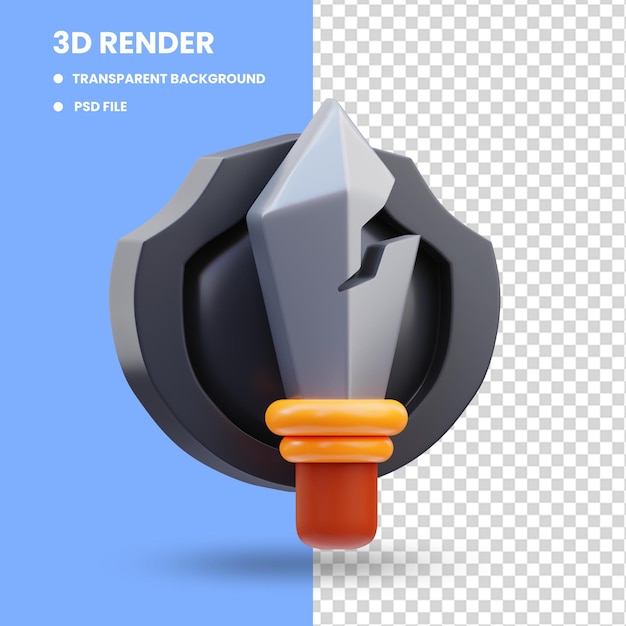 Rendering 3d dell'illustrazione dell'icona del gioco, spada e scudo rotti, game over