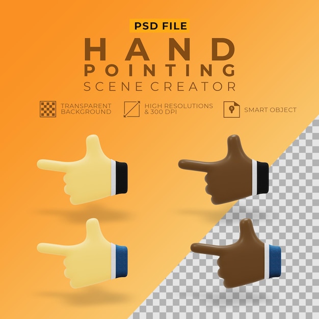 PSD rendering 3d di puntamento a mano impostato per il creatore di scene