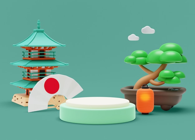 Rendering 3D du podium de vente japonais