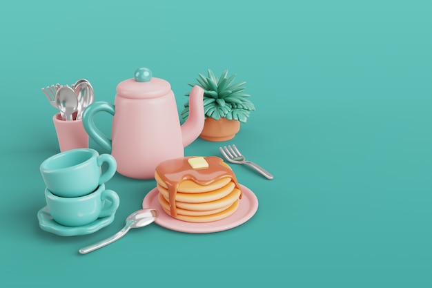 Rendering 3D d'outils de cuisine nature morte