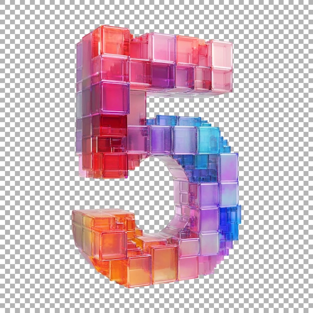 PSD renderisation 3d d'un numéro d'alphabet 5 réalisé avec une police de pixels sur un fond transparent