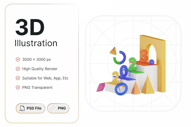 PSD renderização 3d ano novo criativo 2023 conceito design moderno