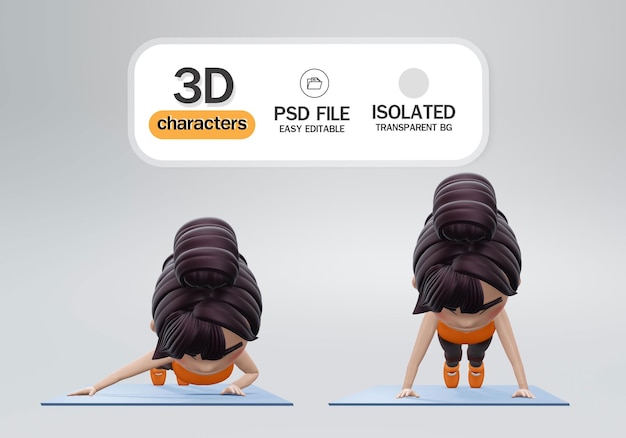 PSD renderização 3d. as mulheres se exercitam com uma pose de archer push ups. o treino tem como alvo os abdominais