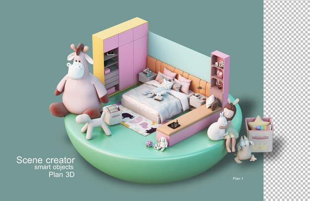 PSD renderização 3d da composição do quarto infantil