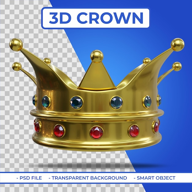 Renderização 3D da coroa King Golden Color com gema