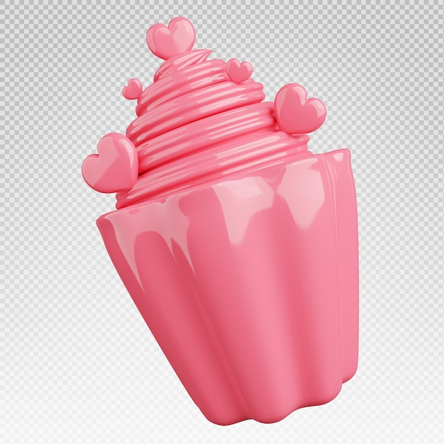 renderização 3D de cupcake rosa com ícone de coração