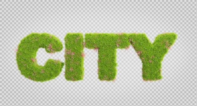 renderização 3D do alfabeto de letras de grama a palavra cidade