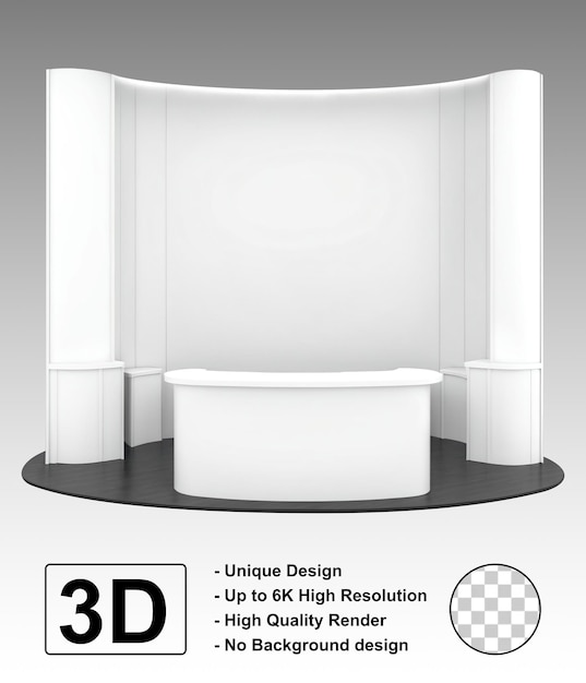 PSD renderização 3d do projeto de maquete branca do estande do evento