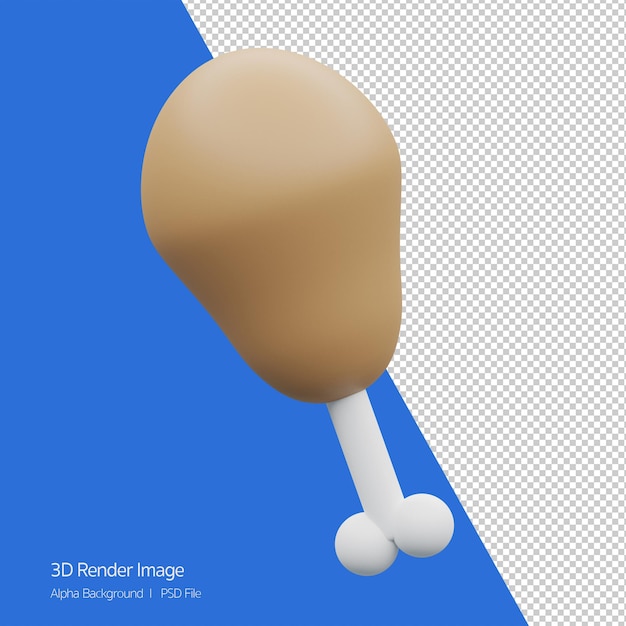 Renderização de objeto 3D do ícone de frango coxinha isolado. Comida