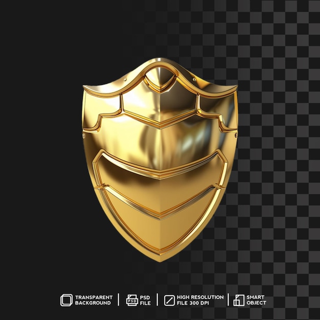 PSD rendu 3d abstrait golden metallic shiny shield avec réflexion et transparence