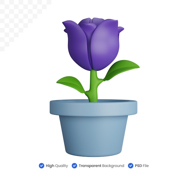 Rendu 3D Charmant Pot De Fleurs De Tulipes Pourpres Isolé