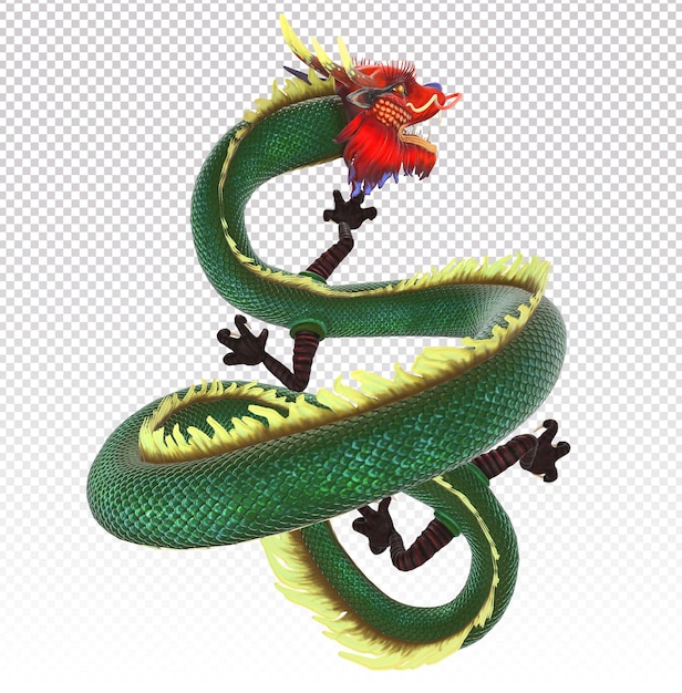 Rendu 3d Dragon chinois. Isolé sur fond blanc. Vue arrière.