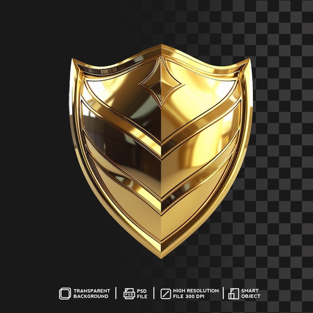 PSD rendu 3d haute résolution golden metallic shiny shield en arrière-plan isolé