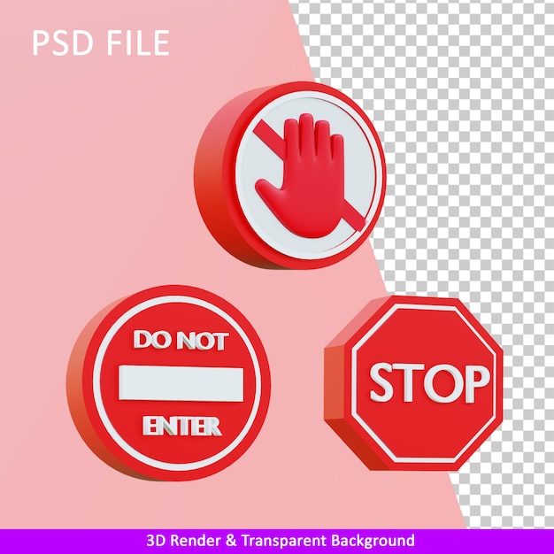 PSD rendu 3d illustration des panneaux de signalisation