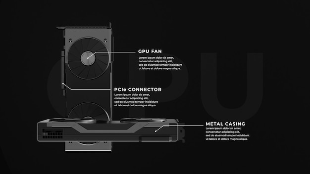 PSD rendu 3d d'infographie de spécification de deux cartes graphiques