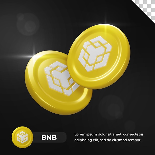 Rendu 3d de la pièce de monnaie crypto-monnaie Binance bnb