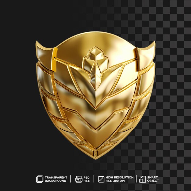 PSD rendu 3d de qualité supérieure golden metallic shiny shield avec un design abstrait