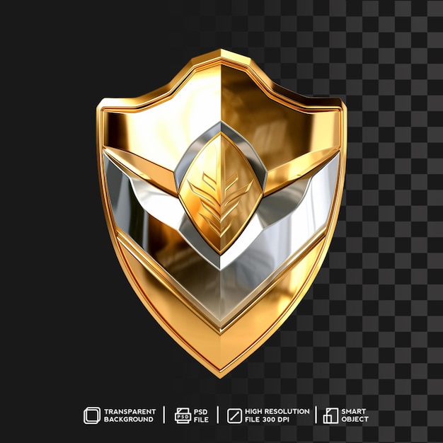 PSD rendu 3d de qualité supérieure golden metallic shiny shield avec motif abstrait