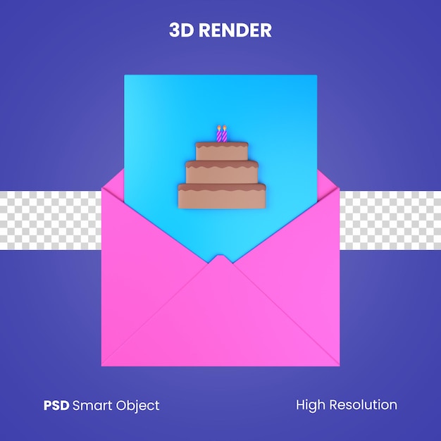 PSD rendu d'invitation d'anniversaire 3d isolé