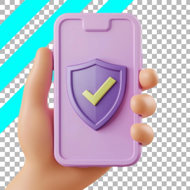 Résumé Main pastel tenant un smartphone avec une icône de sécurité