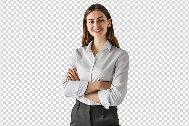 retrato de mulher de negócios com braços cruzados em fundo branco isolado