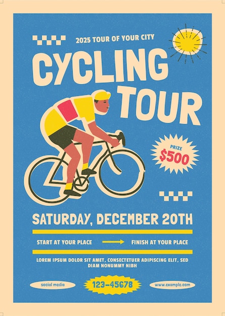 PSD retro cycling tour-veranstaltungsflyer