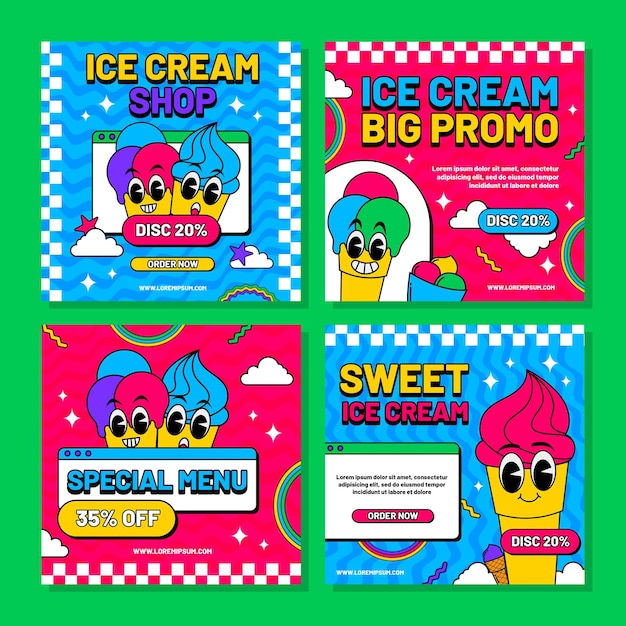 PSD retro ice cream progettazione del modello di post sui social media