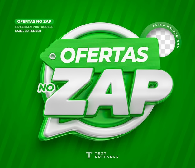 Rótulo de oferta em português brasileiro Ofertas em zap com fundo transparente em renderização 3D