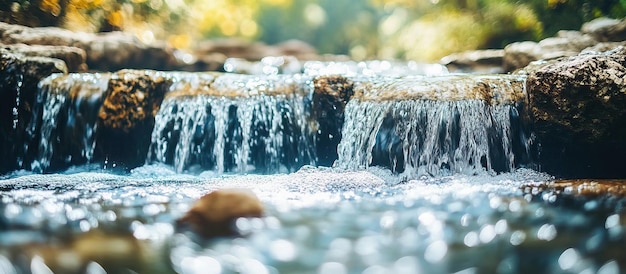 PSD un ruisseau en cascade dans une forêt luxuriante