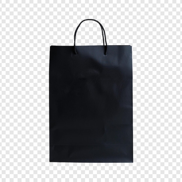 Sac en papier noir isolé sur un fond transparent