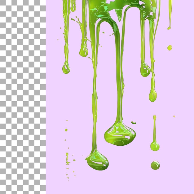 PSD salpicos de tinta verde caindo ou derramando com gotas e gotículas de spray lado e vista superior petróleo bruto isolado em um fundo transparente png recorte ou caminho de corte