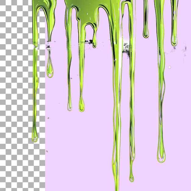 PSD salpicos de tinta verde caindo ou derramando com gotas e gotículas de spray lado e vista superior petróleo bruto isolado em um fundo transparente png recorte ou caminho de corte