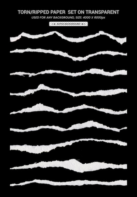 PSD sammelpapier zerrissene oder gerissene papierstücke mit schwarzem hintergrund