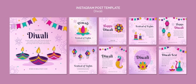 Sammlung von instagram-beiträgen zur diwali-feier