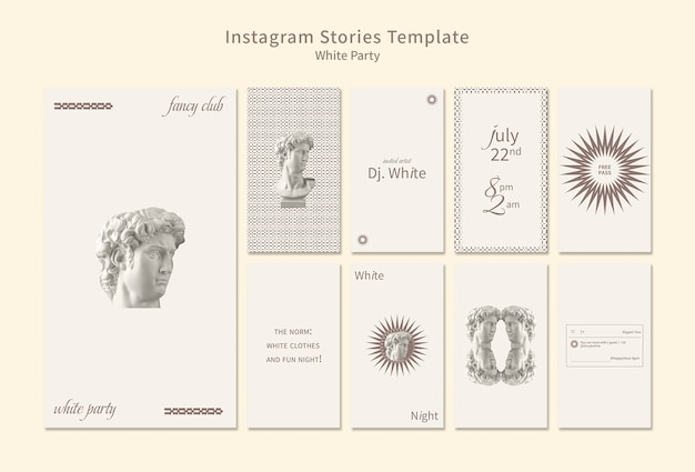Sammlung von Instagram-Geschichten der Weißen Party