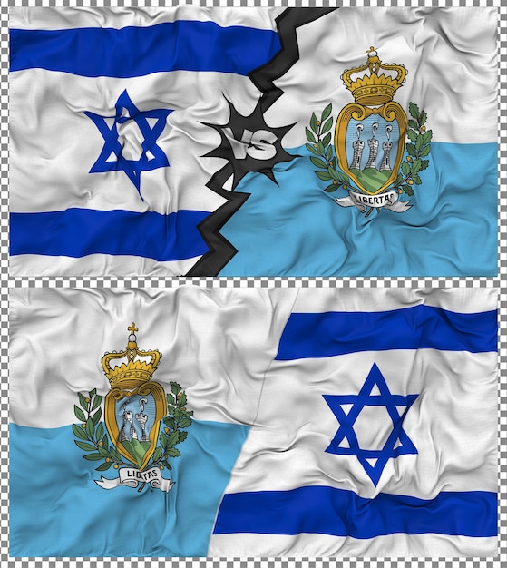 PSD san marino contro israele mezza bandiera combinata tessuto bump texture rendering 3d