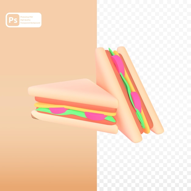 Sandwich in 3D-Render für grafische Asset-Webpräsentation oder andere