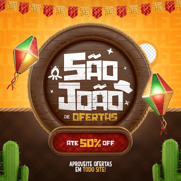 Sao joao Festa Junina fête brésilienne offre bannière concept de rendu 3d