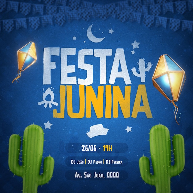 Sao joao Festa Junina fête brésilienne offre bannière concept de rendu 3d