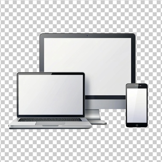 PSD satz von realistischen monitoren, laptops, tablets, smartphones, satz von geräten mit leeren bildschirmen, elektronischen gadgets, laptop, tablet, computer, monitor und mobiltelefon auf transparentem bildschirm