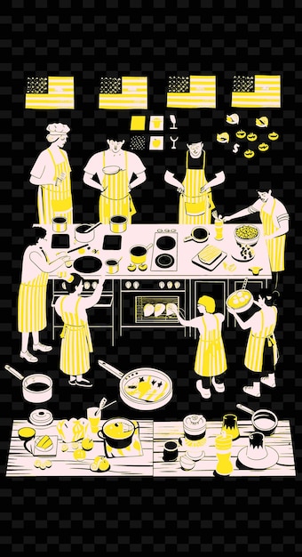 Une scène de cours de cuisine avec des gens qui apprennent à cuisiner Des conceptions d'idées d'illustration créatives américaines