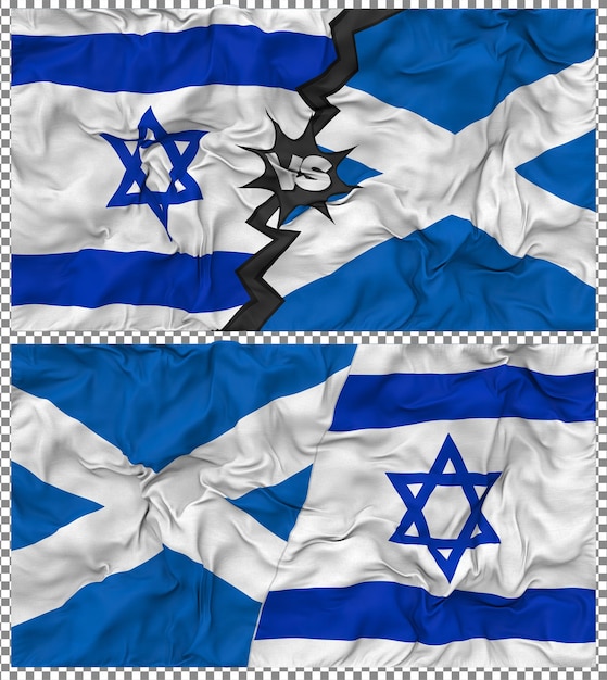 PSD scozia contro israele half combined flag cloth bump texture rendering 3d