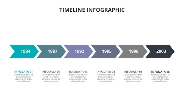 PSD sechs pfeile für timeline-infografik diagramm mit 6 optionen oder schritten