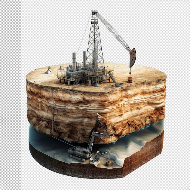 PSD section transversale de la terre 3d dans l'industrie minière du pétrole et du gaz à fond transparent