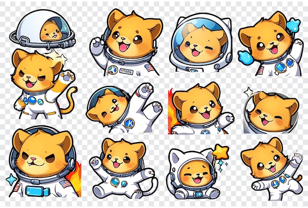 PSD une série de chats de dessins animés en combinaison spatiale