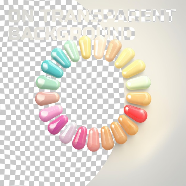 PSD une série de clous colorés disposés en cercle sur un fond transparent